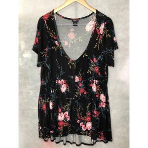 Floral Babydoll V Neck Top